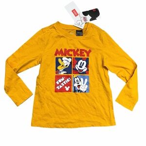 Disney Toddlers Size 4T-5T Orange Shirt Mickey Mouse Donald Goofy Long Sleeve